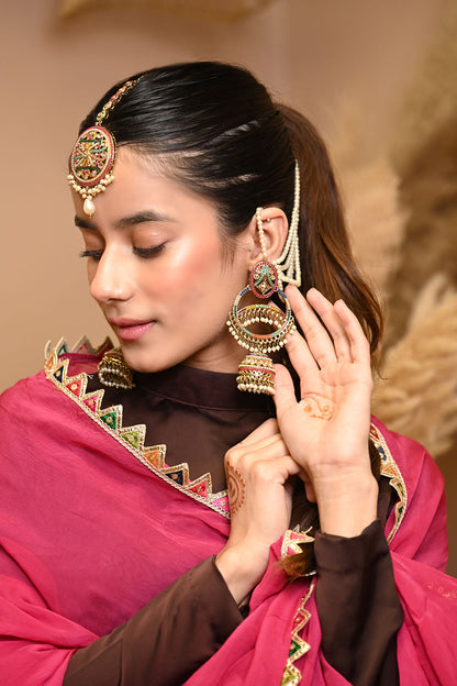 Multicolor Jhumka with Maangtikka