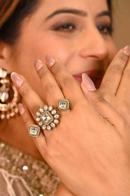 Two finger polki kundan ring