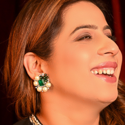 Green Emerald Pearl Studs
