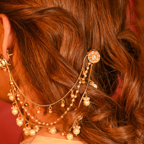 Pearl Kundan Kaan Chain Earrings